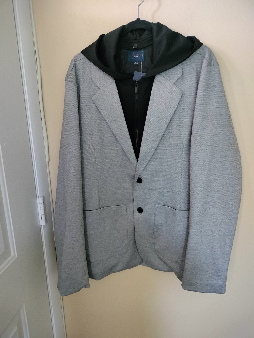 Marc Asher Mens Gray Blazer Jacket L Black Removable Hooded Inner Bib Layer Look